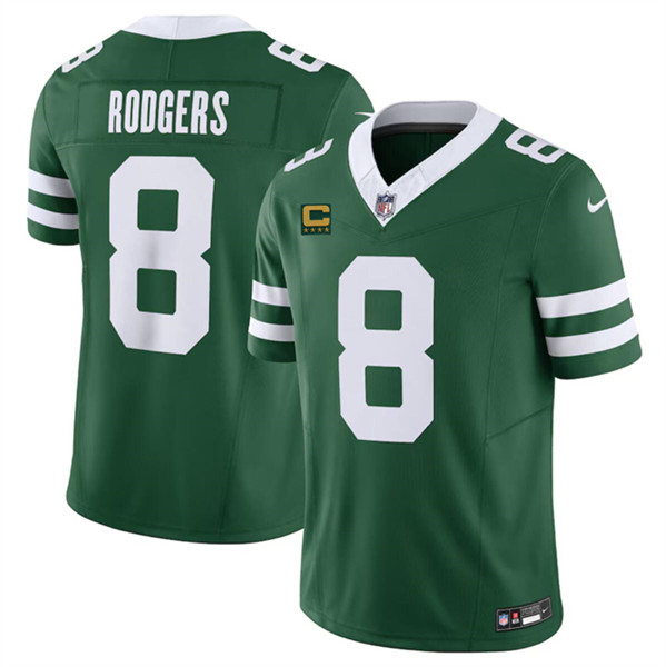 Men's New York Jets #8 Aaron Rodgers Green 2024 F.U.S.E. With 4-Star C Patch Vapor Limited Football Stitched Jersey