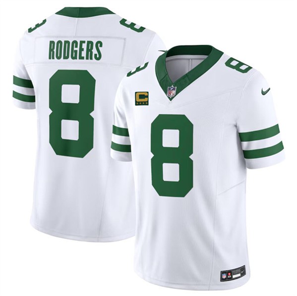 Men's New York Jets #8 Aaron Rodgers White 2024 F.U.S.E. With 4-Star C Patch Vapor Limited Throwback Football Stitched Jersey