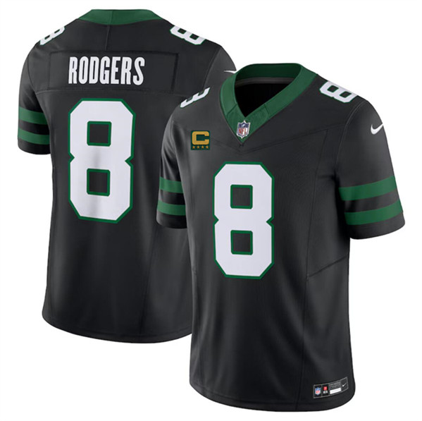 Men's New York Jets #8 Aaron Rodgers Black 2024 F.U.S.E. With 4-Star C Patch Vapor Limited Football Stitched Jersey