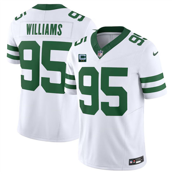 Men's New York Jets #95 Quinnen Williams White 2024 F.U.S.E. With 2-Star C Patch Vapor Limited Throwback Football Stitched Jersey