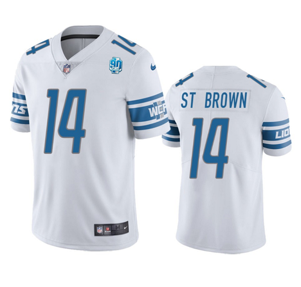 Detroit Lions #14 Amon-Ra St. Brown White 2023 90th Anniversary Vapor Untouchable Limited Stitched Jersey