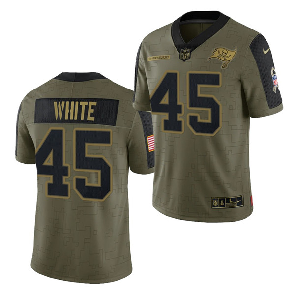 Men's Tampa Bay Buccaneers #45 Devin White 2021 Olive Salute To Service Limited Stitched Jersey - Click Image to Close