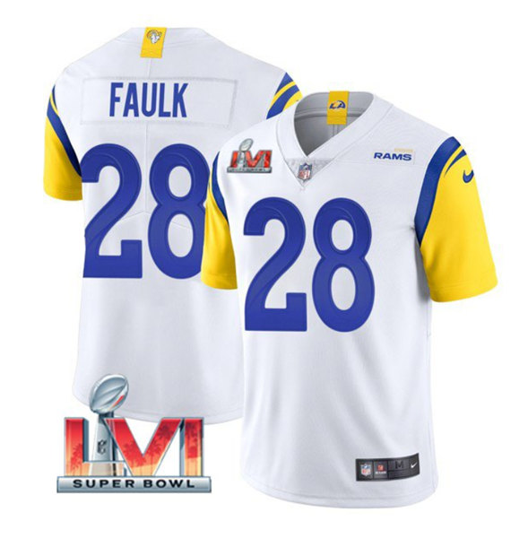 Men's Los Angeles Rams #28 Marshall Faulk White 2022 Super Bowl LVI Vapor Limited Stitched Jersey