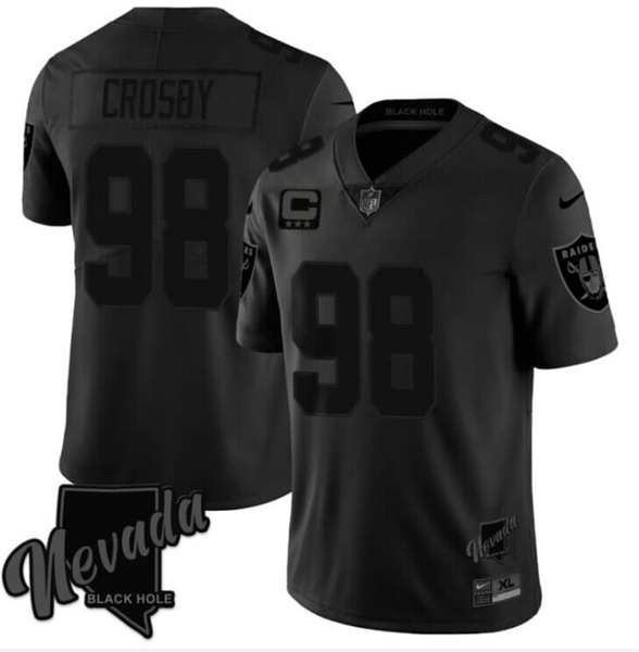 Men's Las Vegas Raiders #98 Maxx Crosby Balck 3-Star C patch Vapor Untouchable Football Stitched Jersey