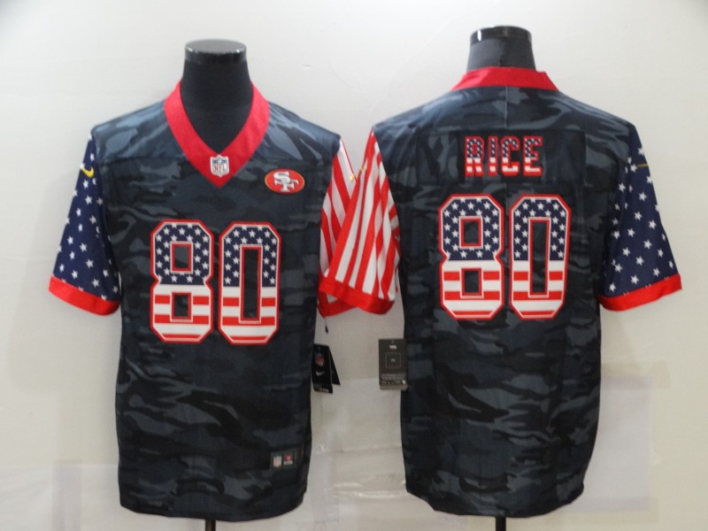 Men's San Francisco 49ers #80 Jerry Rice 2020 Camo USA Flag Limited Stitched NFL Jersey