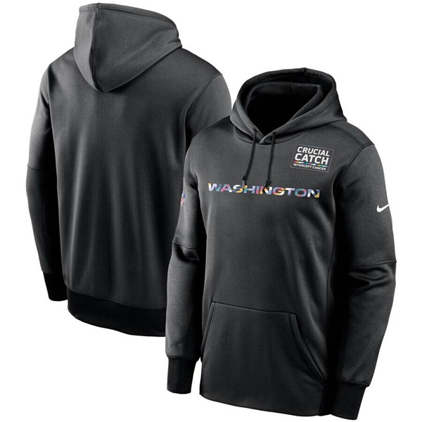 Men's Washington Football Team 2020 Black Crucial Catch Sideline Performance Pullover NFL Hoodie