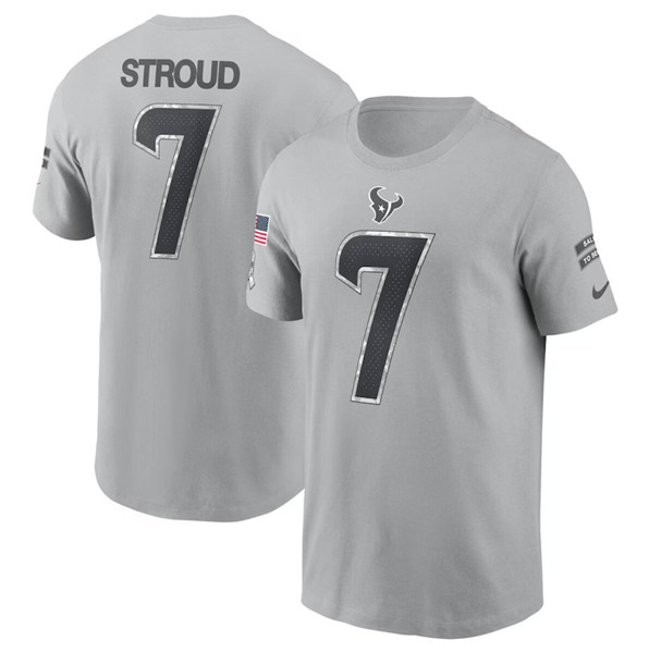 Men's Houston Texans #7 C.J. Stroud 2024 Gray Salute To Service Name & Number T-Shirt