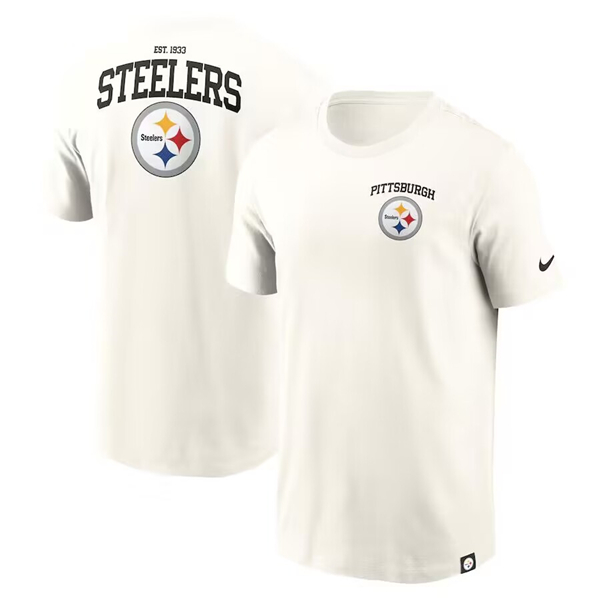 Men's Pittsburgh Steelers Cream Blitz Essential T-Shirt - Click Image to Close