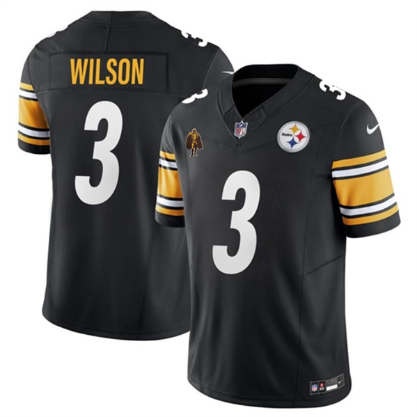 Men's Pittsburgh Steelers #3 Russell Wilson Black 2024 F.U.S.E. With Walter Payton Patch Vapor Untouchable Limited Football Stitched Jersey