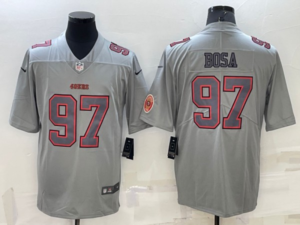 Men's San Francisco 49ers #97 Nick Bosa Gray With Patch Atmosphere Fashion Stitched Jersey - Click Image to Close