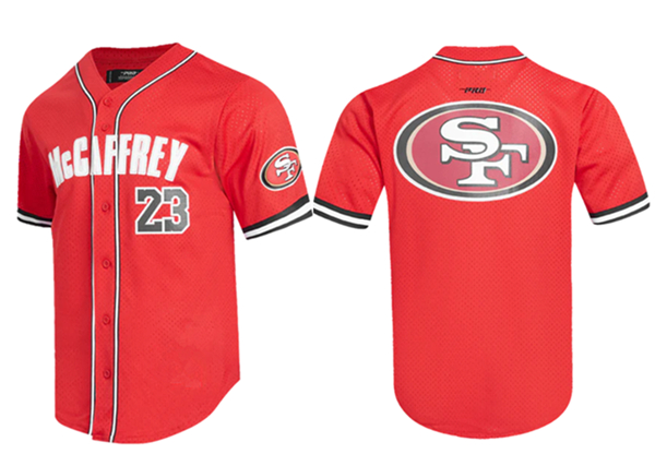 Men's San Francisco 49ers #23 Christian McCaffrey Mesh Button-Up Baseball Stitched Jersey