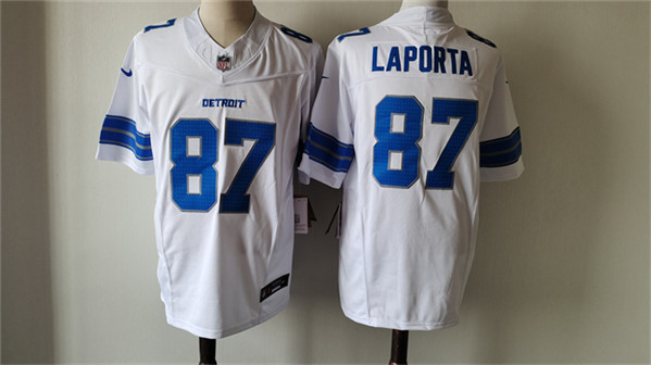 Men's Detroit Lions #87 Sam LaPorta White 2024 F.U.S.E. Vapor Limited Football Stitched Jersey