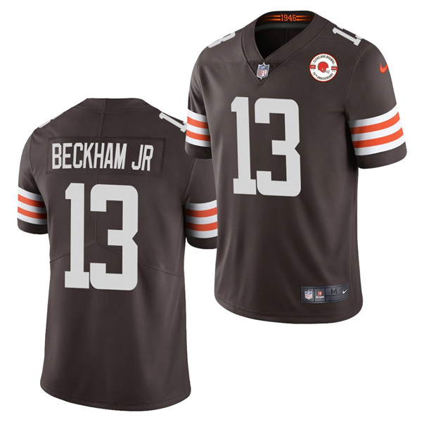 Men's Cleveland Browns #13 Odell Beckham Jr. 2021 Brown 75th Anniversary Patch Vapor Untouchable Limited Stitched NFL Jersey