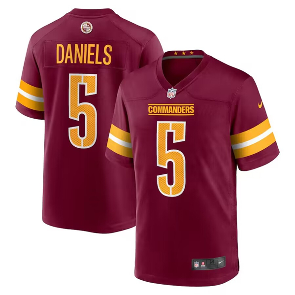 Men's Washington Commanders #5 Jayden Daniels Burgundy 2024 Draft Football Stitched Game Jersey