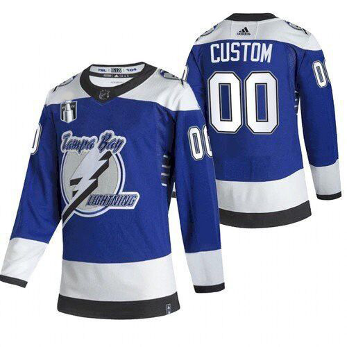 Men's Tampa Bay Lightning Active Player Custom 2022 Blue Stanley Cup Final Patch Stitched NHL Jersey - Click Image to Close