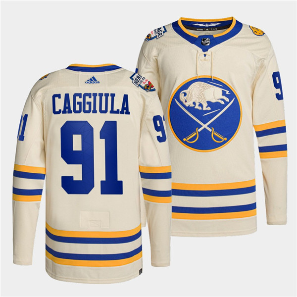 Men's Buffalo Sabres #91 Drake Caggiula 2022 Cream Heritage Classic Stitched Jersey