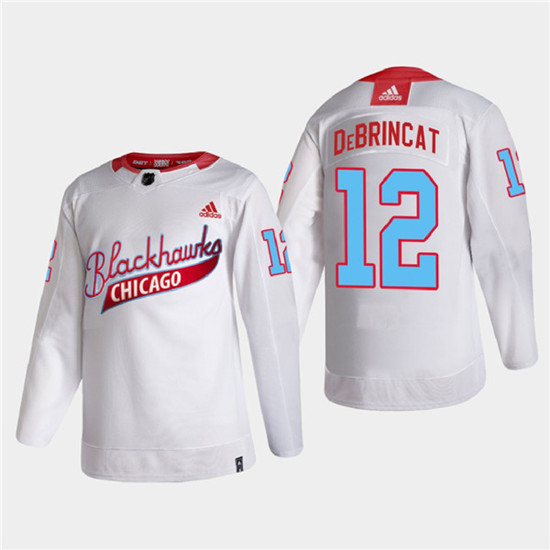 Men's Chicago Blackhawks #12 Alex DeBrincat 2022 Community Night White Stitched Jersey - Click Image to Close