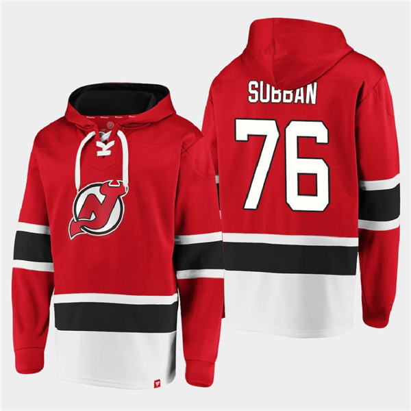 Men's New Jersey Devils #76 P.K. Subban Red Ageless Must-Have Lace-Up Pullover Hoodie - Click Image to Close