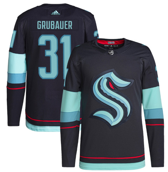 Men's Seattle Kraken #31 Philipp Grubauer Navy Stitched Jersey