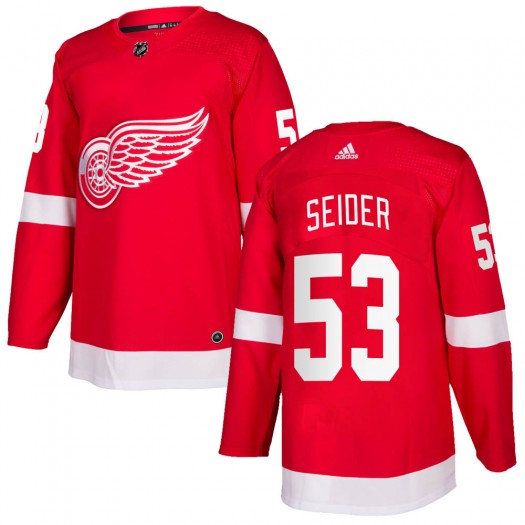 Men's Detroit Red Wings #53 Moritz Seider Red Stitched Jersey - Click Image to Close