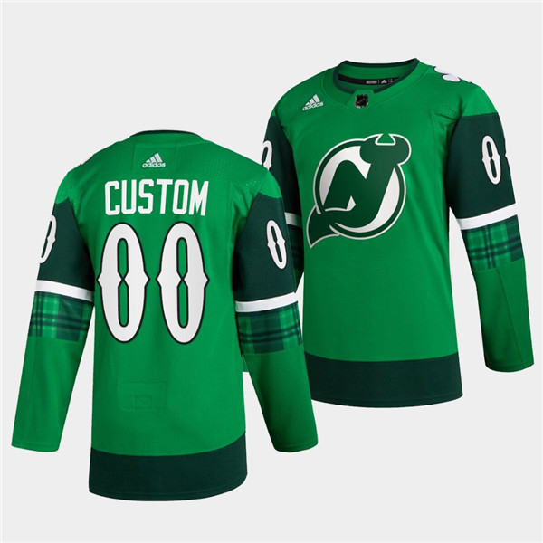 Men's New Jersey Devils Active Player Custom Green Warm-Up St Patricks Day Stitched Jersey - Click Image to Close