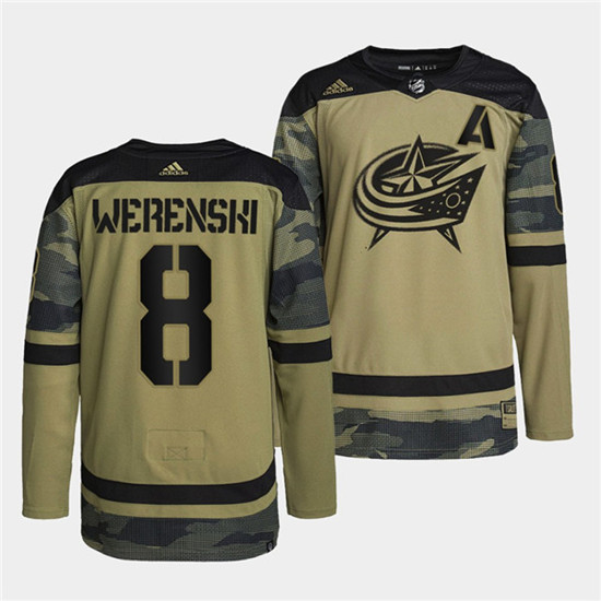 Men's Columbus Blue Jackets #8 Zach Werenski 2022 Camo Military Appreciation Night Stitched Jersey