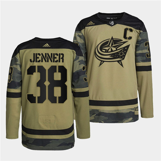 Men's Columbus Blue Jackets #90 Elvis Merzlikins 2022 Camo Military Appreciation Night Stitched Jersey