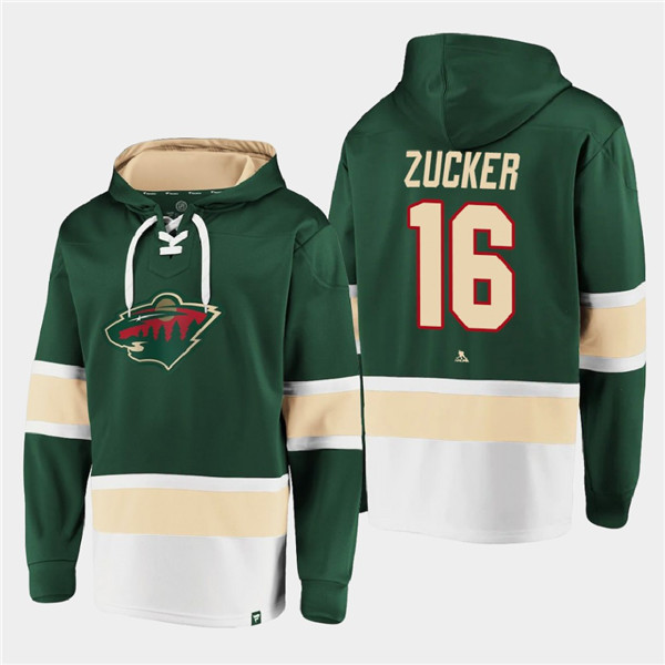 Men's Minnesota Wild #16 Rem Pitlick Green All Stitched Sweatshirt Hoodie