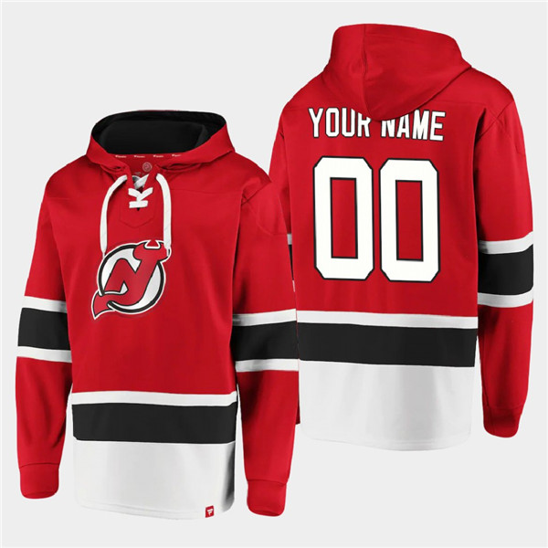 Men's New Jersey Devils Active Player Custom Red Ageless Must-Have Lace-Up Pullover Hoodie