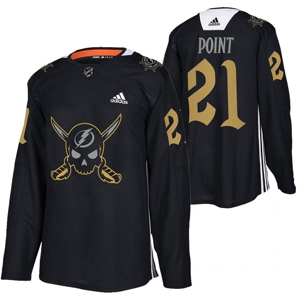 Men's Tampa Bay Lightning #21 Brayden Point Black Gasparilla Inspired Pirate-Themed Warmup Stitched Jersey