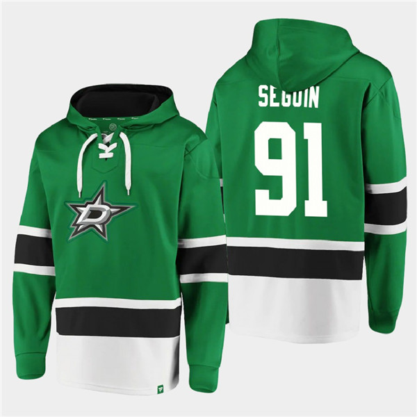 Men's Dallas Stars #91 Tyler Seguin Green Ageless Must-Have Lace-Up Pullover Hoodie - Click Image to Close