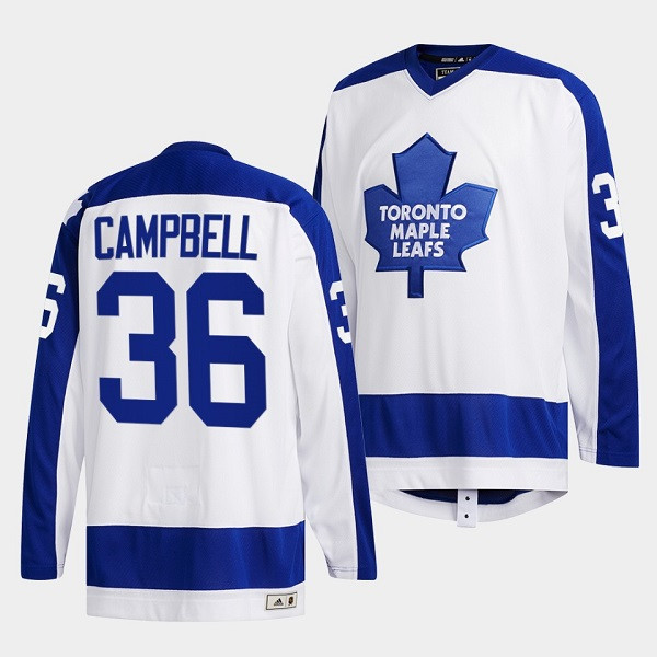 Men's Toronto Maple Leafs #36 Jack Campbell White Classics Primary Logo Stitched Jersey - Click Image to Close