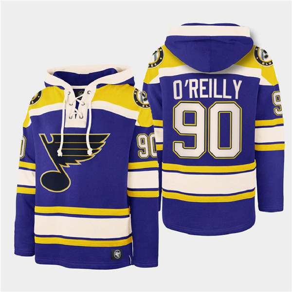 Men's St. Louis Blues #90 Ryan O'Reilly Blue Ageless Must-Have Lace-Up Pullover Hoodie