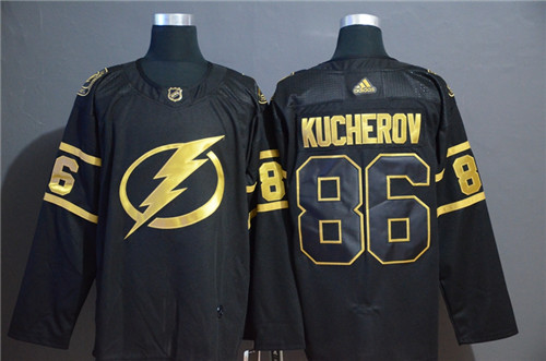 Men's Adidas Tampa Bay Lightning #86 Nikita Kucherov Black Golden Stitched NHL Jersey