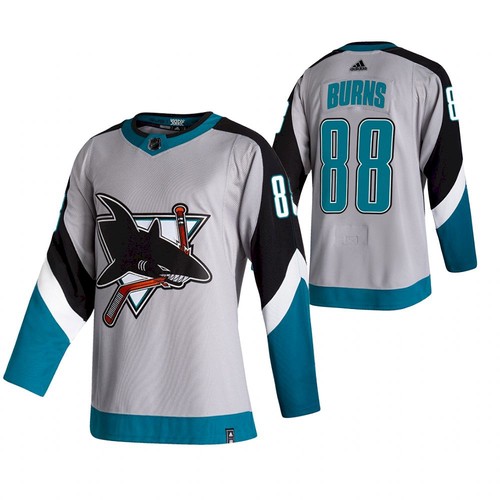 Men's San Jose Sharks #88 Brent Burns Grey 2021 White Reverse Retro Stitched NHL Jersey