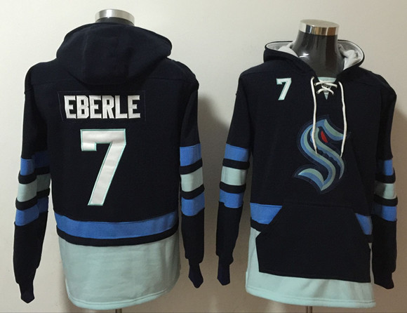 Men's Seattle Kraken #7 Jordan Eberle Navy Ageless Must-Have Lace-Up Pullover Hoodie - Click Image to Close