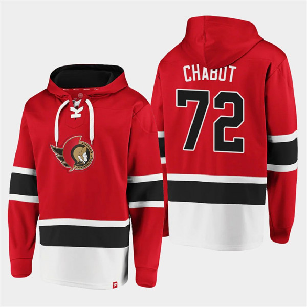 Men's Ottawa Senators #72 Thomas Chabot Red Ageless Must-Have Lace-Up Pullover Hoodie - Click Image to Close