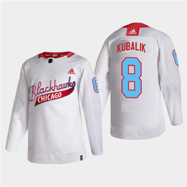 Men's Chicago Blackhawks #8 Dominik Kubalik 2022 Community Night White Stitched Jersey - Click Image to Close