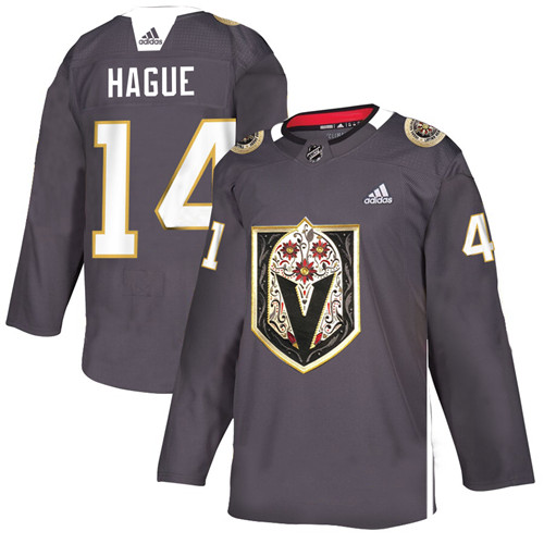 Men's Vegas Golden Knights #14 Nicolas Hague Grey Latino Heritage Night Stitched NHL Jersey - Click Image to Close