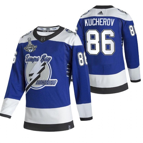 Men's Tampa Bay Lightning #86 Nikita Kucherov 2021 Blue Stanley Cup Champions Reverse Retro Stitched NHL Jersey - Click Image to Close