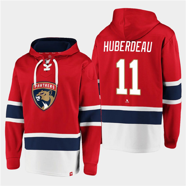 Men's Florida Panthers #11 Jonathan Huberdeau Red Ageless Must-Have Lace-Up Pullover Hoodie - Click Image to Close