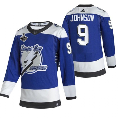 Men's Tampa Bay Lightning #9 Tyler Johnson 2021 Blue Stanley Cup Final Bound Reverse Retro Stitched NHL Jersey