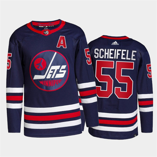 Men's Winnipeg Jets #55 Mark Scheifele 2021/22 Navy Stitched Jersey - Click Image to Close