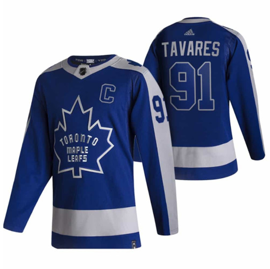 Men's Toronto Maple Leafs #91 John Tavares 2020/2021 Blue Reverse Retro Special Edition Stitched Jersey - Click Image to Close