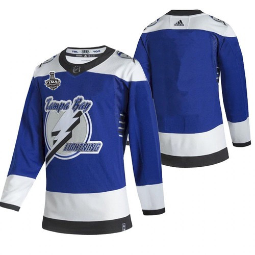 Men's Tampa Bay Lightning Blank 2021 Blue Stanley Cup Final Bound Reverse Retro Stitched NHL Jersey