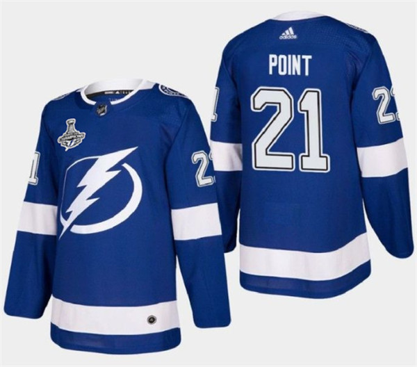 Men's Tampa Bay Lightning #21 Brayden Point 2021 Stanley Cup Champions Stitched NHL Jersey - Click Image to Close