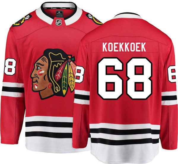 Men's Chicago Blackhawks #68 Slater Koekkoek Red Stitched NHL Jersey - Click Image to Close