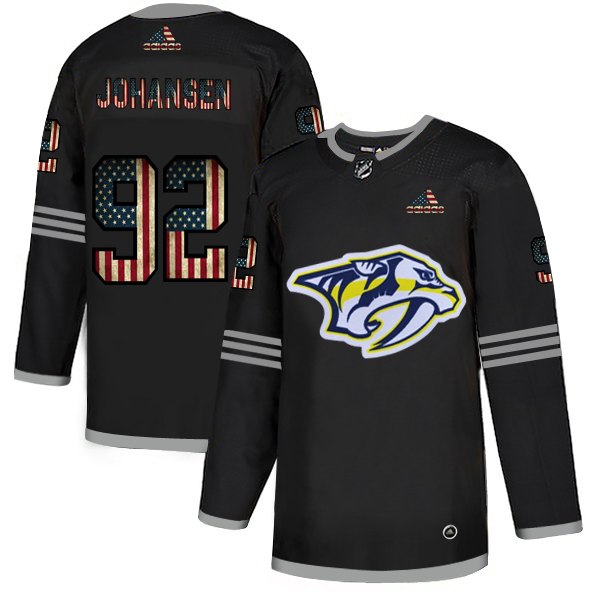 Men's Nashville Predators # #92 Ryan Johansen Grey USA Flag Stitched NHL Jersey