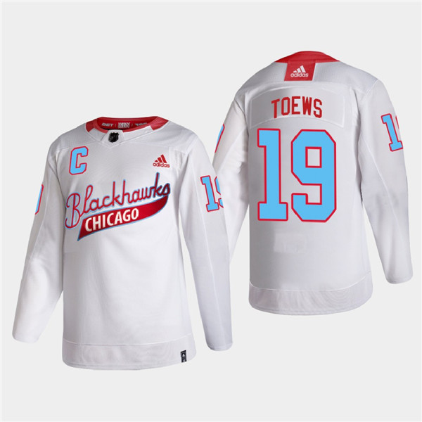 Men's Chicago Blackhawks #19 Jonathan Toews 2022 Community Night White Stitched Jersey