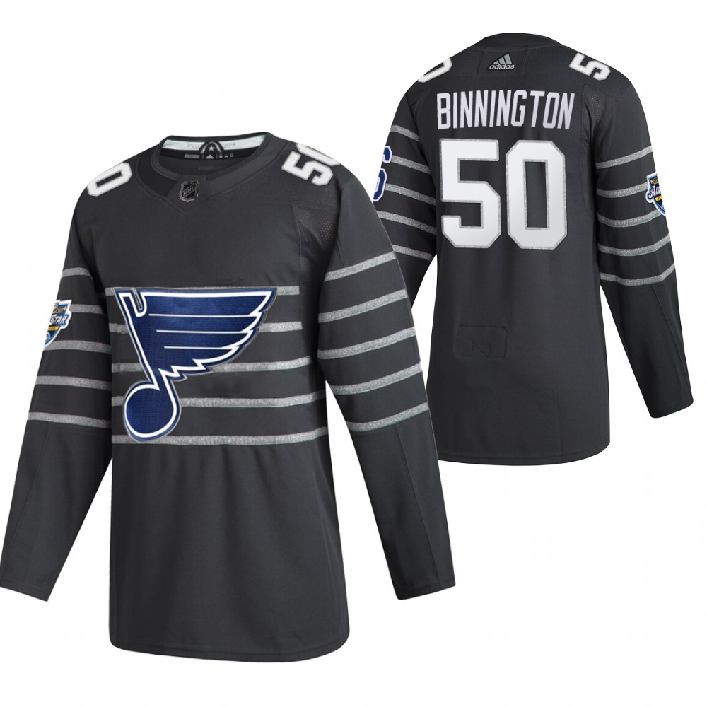 Men's St. Louis Blues #50 Jordan Binnington 2020 Grey All Star Stitched NHL Jersey - Click Image to Close